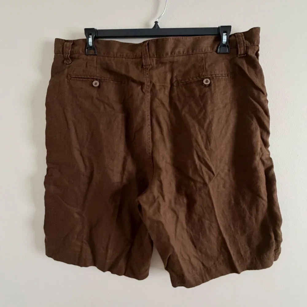 Apt 9 Mens Brown 100% Linen Flat Front Chino Shorts Size 40 NEW